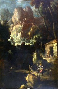 Paisaje con cascada, atribuido a Bartolomé Esteban Murillo (Museo del Prado). Free illustration for personal and commercial use.
