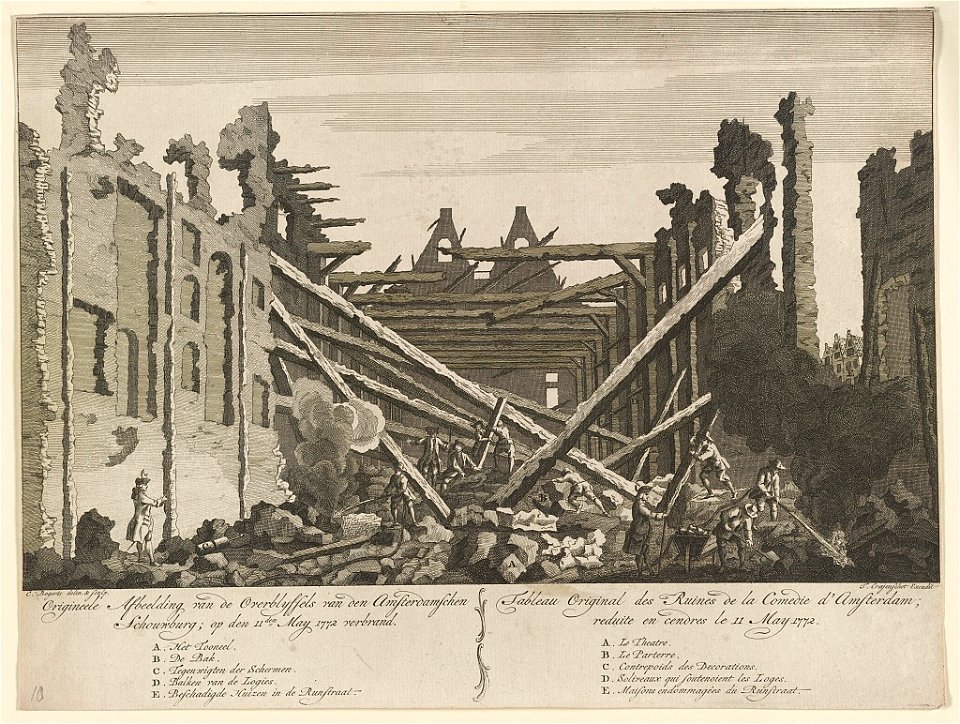 Origineele afbeelding van de overblyffels van den amfterdamchen schouwburg; op den llden May 1772 verbrand LCCN2003680585