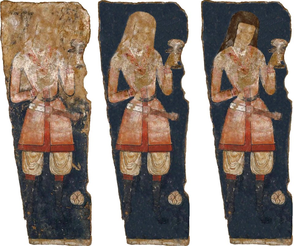 Painter of the Cave of the Statues, before and after retouching of the background