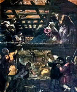 Paintings by Tintoretto in Scuola Grande di San Rocco - Sala superiore - Adoration of the Shepherds