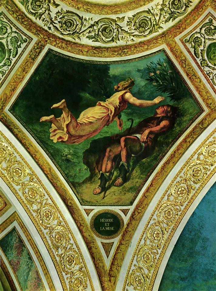 Palais Bourbon, Malerei in der Kuppel der Poesie, Szene- Hesiod und die Muse (Eugène Delacroix)