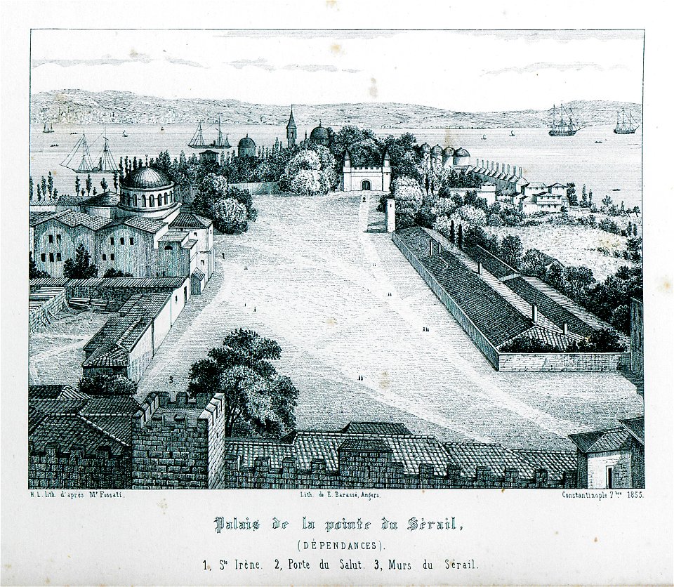 Palais de la pointe du Sérail 1, Ste Irène 2, Porte du Salut 3, Murs du Sérail - Godard - Faultrier Victor - 1857
