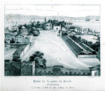 Palais de la pointe du Sérail 1, Ste Irène 2, Porte du Salut 3, Murs du Sérail - Godard - Faultrier Victor - 1857