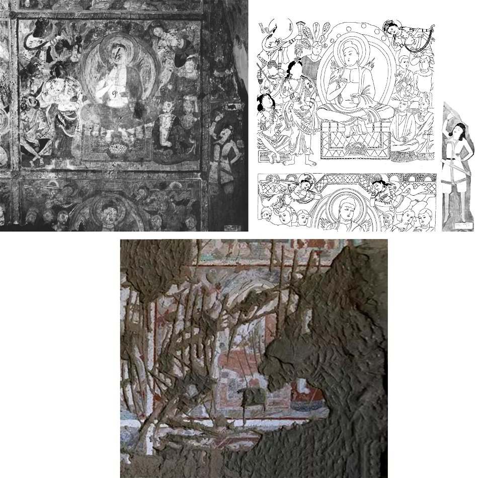 Painter Tutuka and his work, Cave of the Painters, Kizil Caves, circa 500 CE