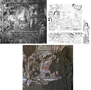 Painter Tutuka and his work, Cave of the Painters, Kizil Caves, circa 500 CE