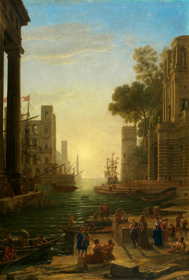 Paisaje con el embarco en Ostia de Santa Paula Romana (Gellée)