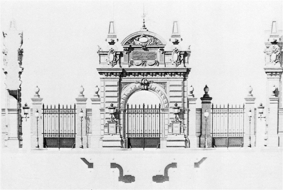 Palais Garnier elevation of the administration building entrance gates - Steinhauser 1969 plate17