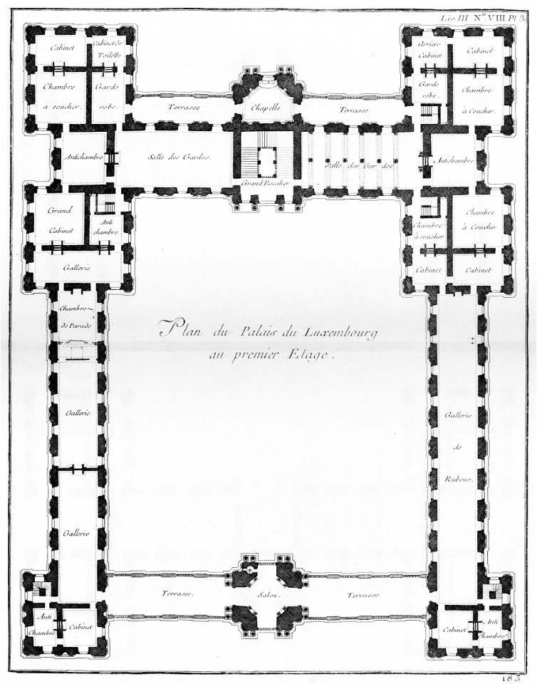 Palais du Luxembourg - Plan du premier étage - Architecture françoise Tome2 Livre3 Ch8 Pl3