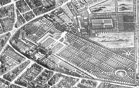 Palais du Luxembourg with extended gardens on 1739 Turgot map - KU
