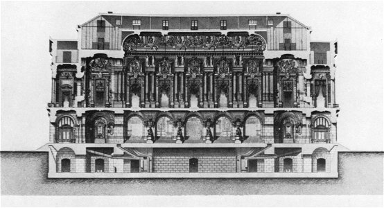 Palais Garnier transverse section at the main vestibule and grand foyer - Steinhauser 1969 plate19