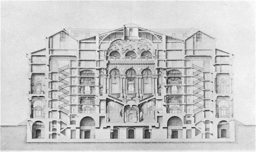 Palais Garnier transverse section at the grand staircase - Steinhauser 1969 plate30