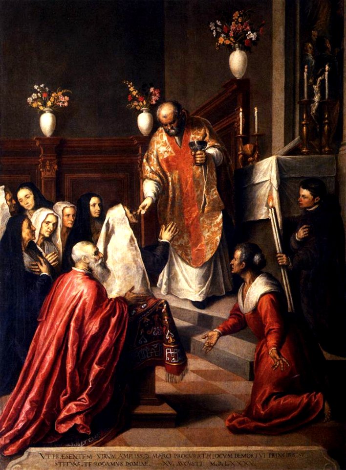 Palma il Giovane - Pasquale Cicogna Hearing Mass Celebrated in the Oratory of the Crociferi - WGA16898