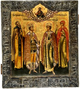 Pakhomy, Alexander Nevsky, Dmitry and Mary Magdalene (18th c, priv.coll)