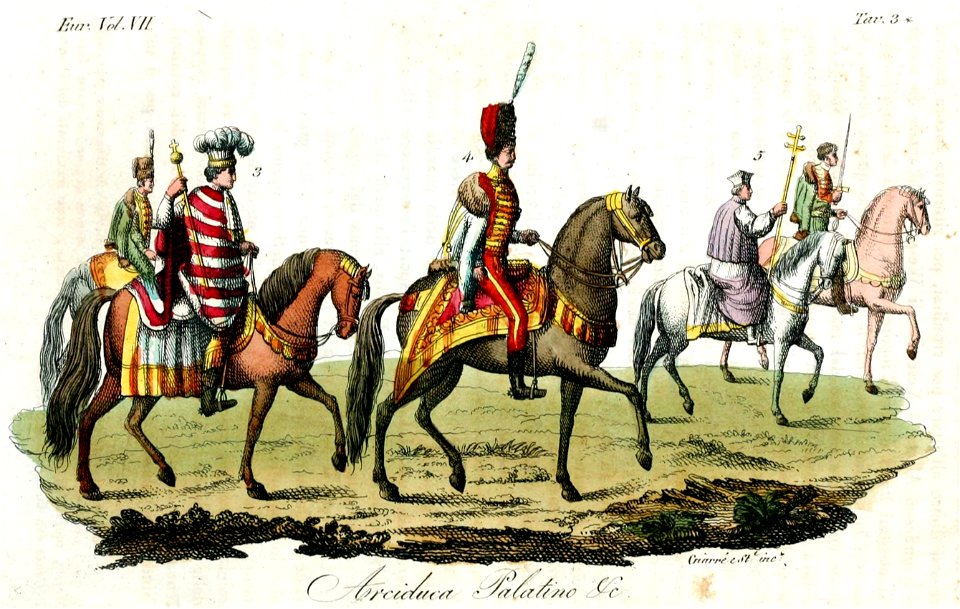 Palatine Archduke, Herald of Kingdom of Hungary, Crucifer Bishop, Illustration for Il costume antico e moderno by Giulio Ferrario 1831 (5)