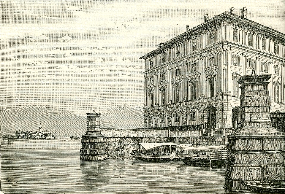 Palazzo Borromeo sul Lago Maggiore xilografia