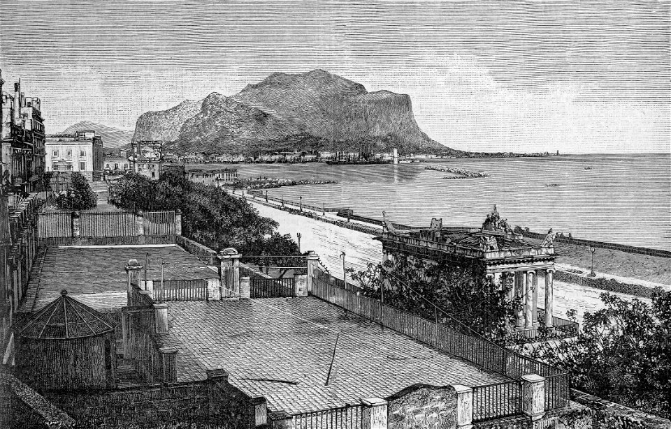 Palermo – Foro Italico e Monte Pellegrino (xilografia)