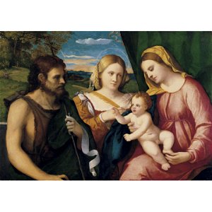 Palma il Vecchio - A 'Sacra Conversazione' the Madonna and Child with Saints John the Baptist and a female saint (probably Saint Catherine), lot.38