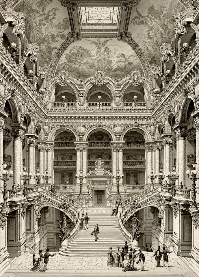 Palais Garnier Grand Escalier d'Honneur - Garnier 1880 vol2 plate8