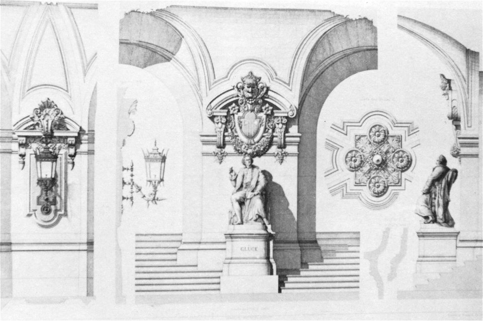 Palais Garnier elevation of the north side of the main vestibule with details - Steinhauser 1969 plate20