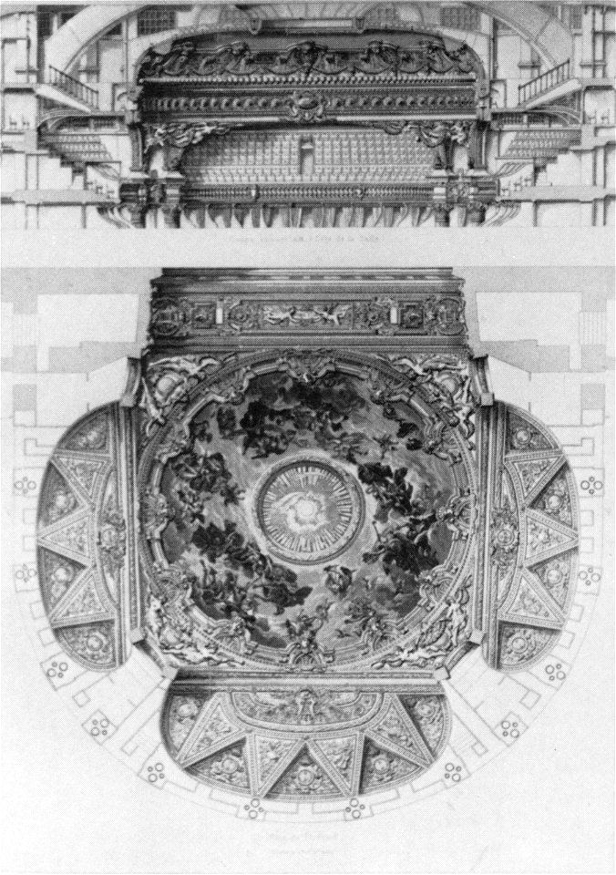 Palais Garnier transverse section of the upper level amphitheatre and ...