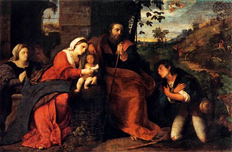 Palma il Vecchio - Adoration of the Shepherds with a Doonor - WGA16945. Free illustration for personal and commercial use.