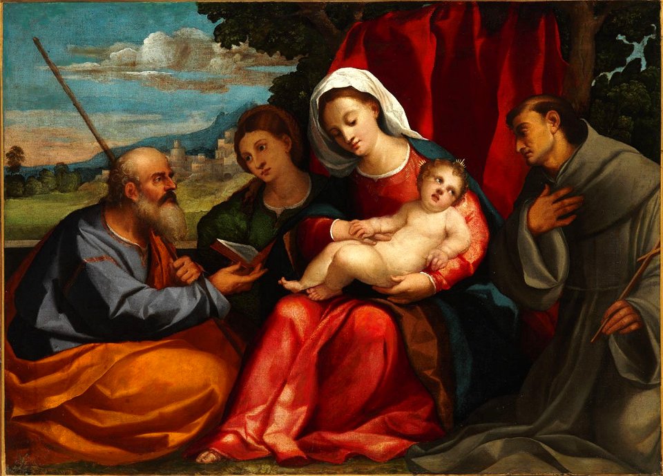 Palma Vecchio (workshop of) - The Holy Family with a Female Saint and Saint Francis of Assisi, ca. 1520, 82
