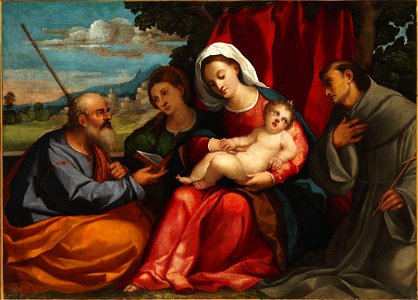 Palma Vecchio (workshop of) - The Holy Family with a Female Saint and Saint Francis of Assisi, ca. 1520, 82