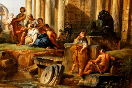 Pannini - Caprice architectural avec prédicateur dans des ruines romaines 03