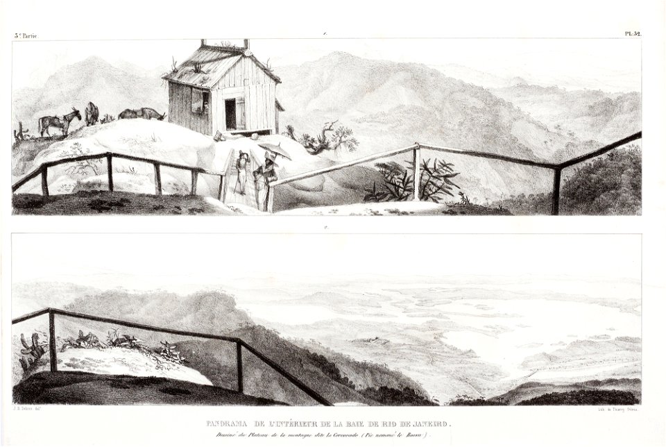 Panorama de l´interieur de la baie de Rio de Janeiro. Dessiné du Plateau de la montagne dite le Corcovado (Pic nommé le Bossu), da Coleção Brasiliana Iconográfica