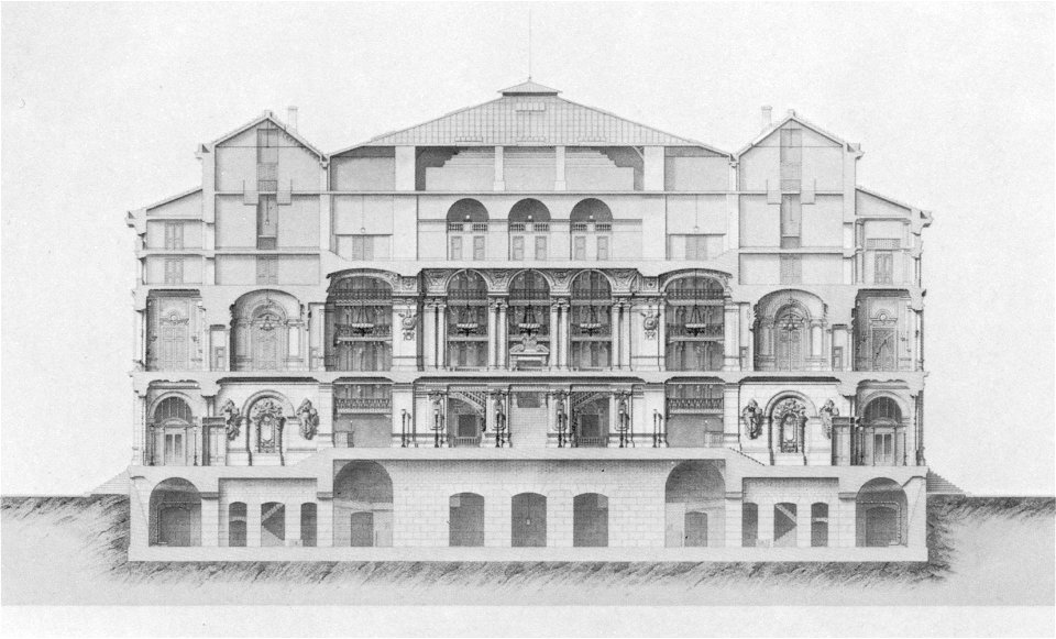 Palais Garnier transverse section at the vestibule of control and avant-foyer - Steinhauser 1969 plate25