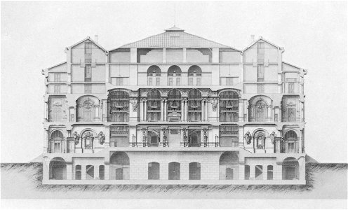 Palais Garnier transverse section at the vestibule of control and avant ...