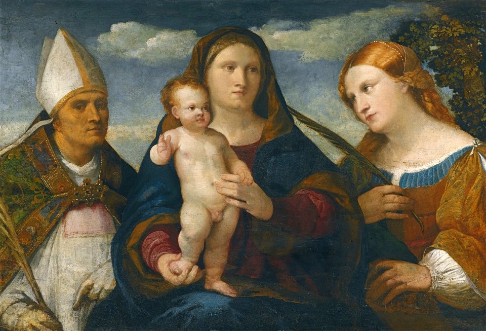 Palma il Vecchio - The Madonna and Child with Saint Catherine of Siena and a bishop saint, lot.161