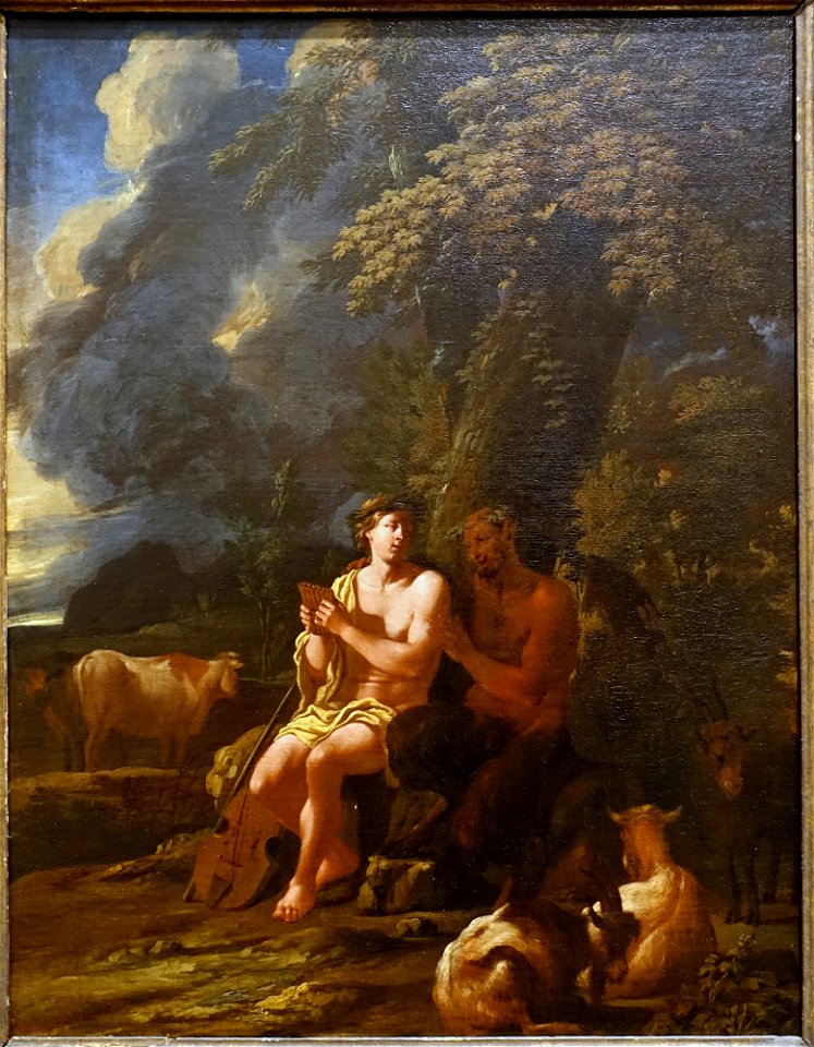 Pan and Daphnis, by Pieter Mulier, called Cavaliere Tempesta, c. 1668-1676, oil on canvas - Blanton Museum of Art - Austin, Texas - DSC07854