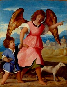 Palma il Vecchio - Der Erzengel Raphael mit dem kleinen Tobias, um 1513, 291. Free illustration for personal and commercial use.