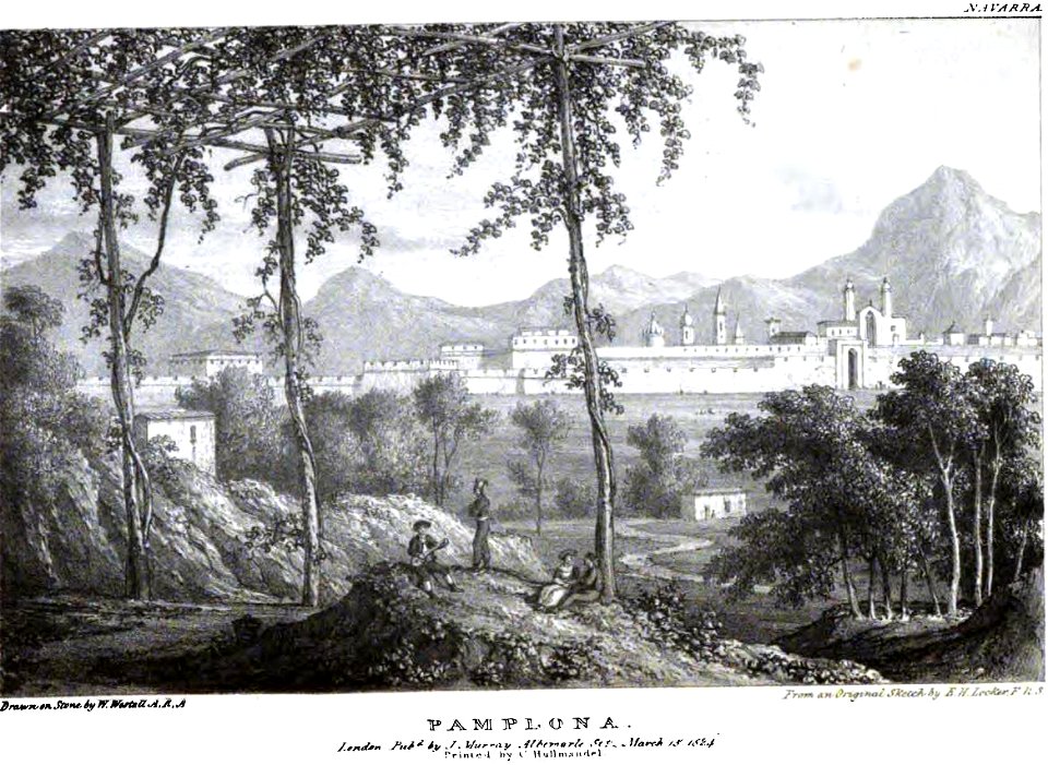 Pamplona and city walls 1824 Edward Hawke Locker
