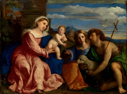 Palma Vecchio (active 1480-1528) - The Virgin and Child with Saints Catherine of Alexandria and John the Baptist - RCIN 405723 - Royal Collection