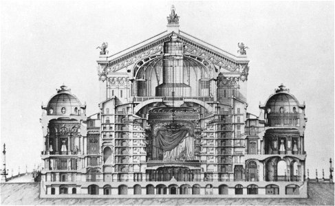 Palais Garnier transverse section at the auditorium and pavilions - Steinhauser 1969 plate8