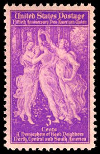 Pan American Union 3c 1940 issue U.S. stamp. Free illustration for personal and commercial use.