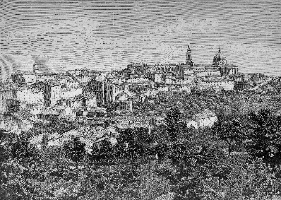 Panorama di Loreto, visto dall’ospedale (xilografia)