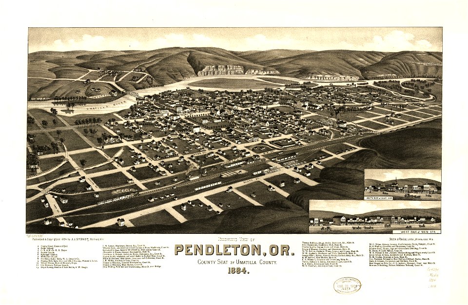 Panoramic view of Pendleton, Or., county seat of Umatilla County 1884. LOC 75694935