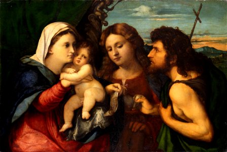 Palma Il Vecchio - Maria mit dem Kind, Johannes dem Täufer und der heiligen Katharina, Um 1514-15, Gal.-Nr. 188. Free illustration for personal and commercial use.