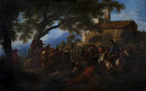 Pandolfo Reschi (1643-1696) - Villagers Gathered under a Tree in front of a Small Monastery - 108856 - National Trust