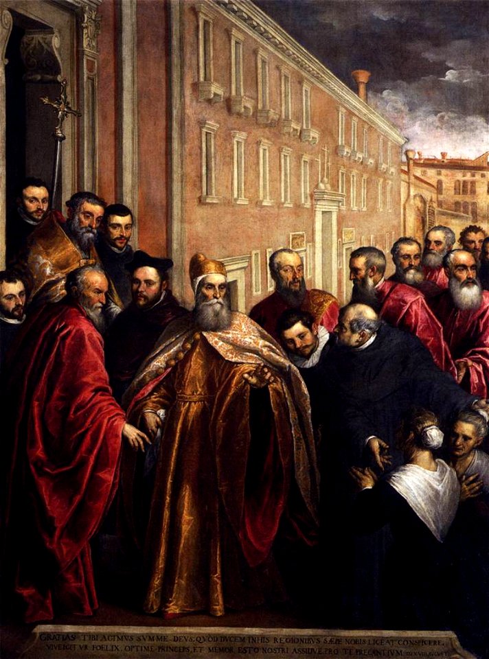 Palma il Giovane - Pasquale Cicogna in Dogal Robes Visiting the Church and Hospital of the Crociferi - WGA16900