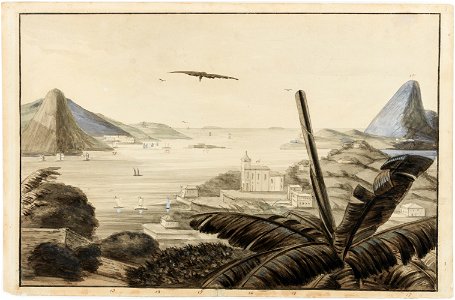 Panorama de la Baie de Rio-Janeiro Sta. Cruz, Garde Côte, Fort Square Island, Eglise de Notre Dame da Gloria, Pão de Assucar (Mnt. Pain de Sucre), San João Fort St. Jean, da Coleção Brasiliana Iconográfica