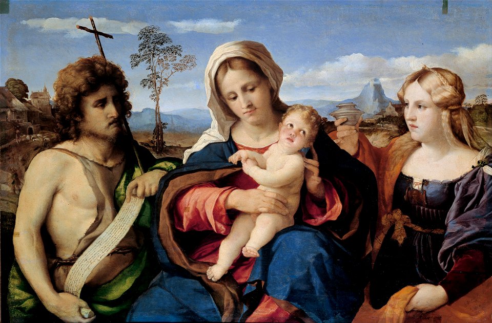 Palma il Vecchio (Jacopo Negretti) - Madonna and Child with Saint John the Baptist and Magdalene - Google Art Project