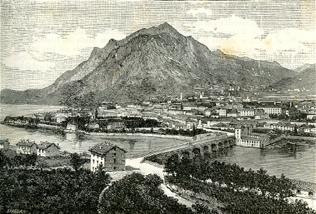 Panorama di Lecco xilografia