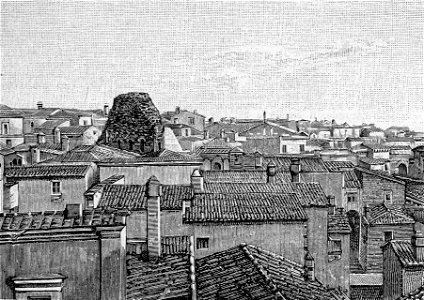 Panorama di Monte Sant’Angelo e dell’edifizio detto tomba di Rotari (xilografia)