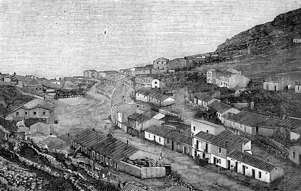 Panorama della miniera di Buggerru(xilografia)