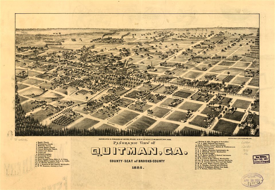 Panoramic view of Quitman, Ga. county-seat of Brooks-County 1885. LOC 75693196