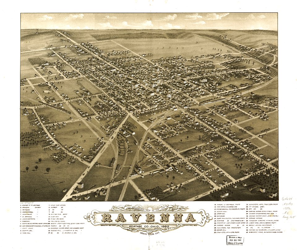 Panoramic view of the city of Ravenna, county seat of Portage Co., Ohio 1882. LOC 73694515
